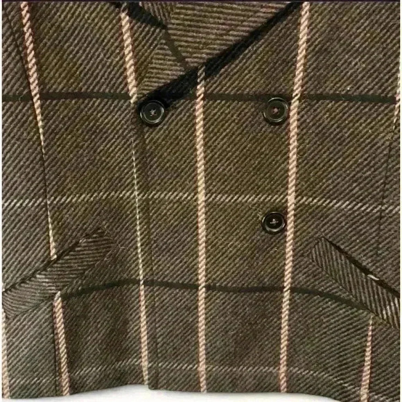 Banana Republic Women's Brown Plaid Pea Coat Faux Fur Collar Medium - Picture 2 of 11